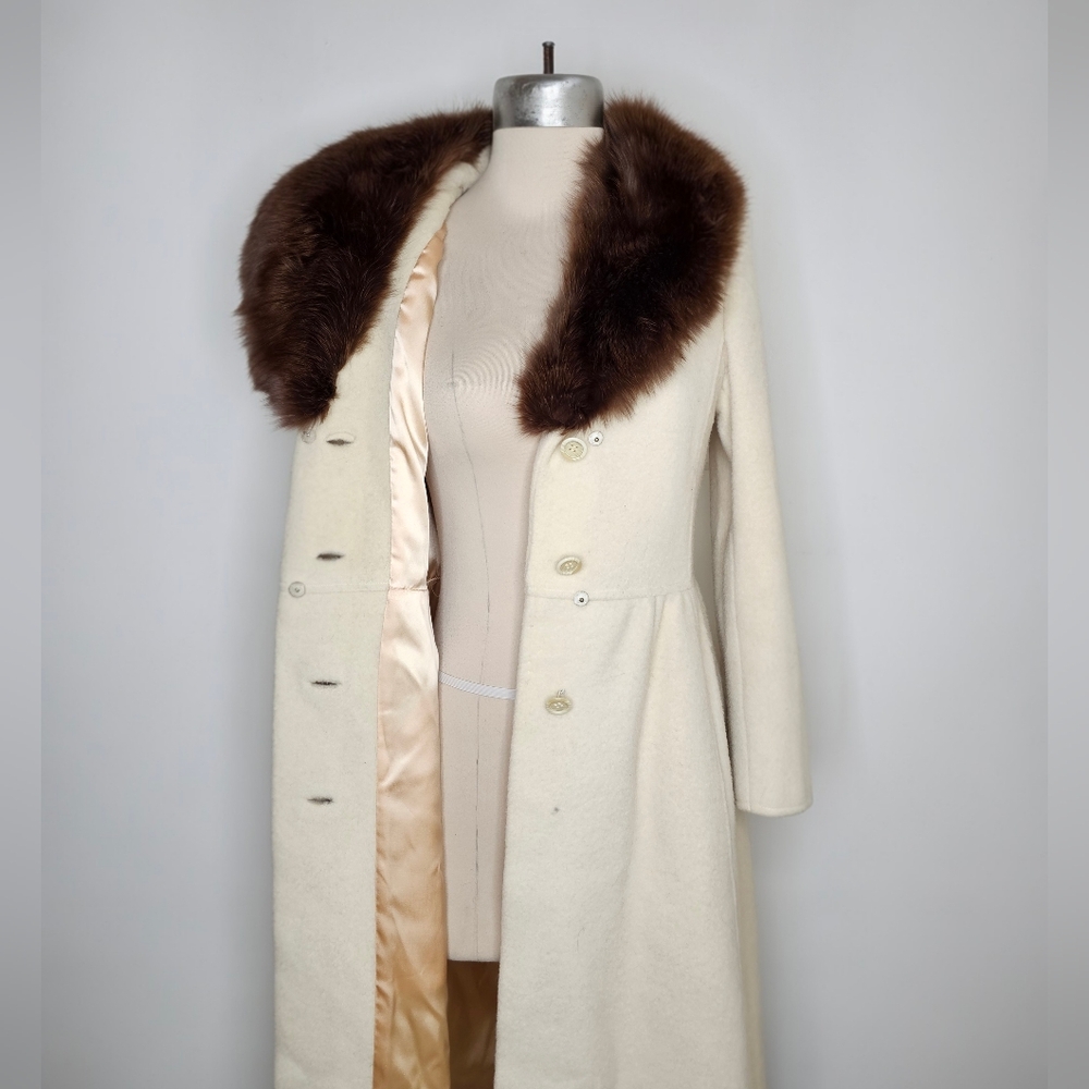 VTG 70s Pierre Cardin Princess-Cut Coat with Fox Fur Collar - Picture 11 of 16